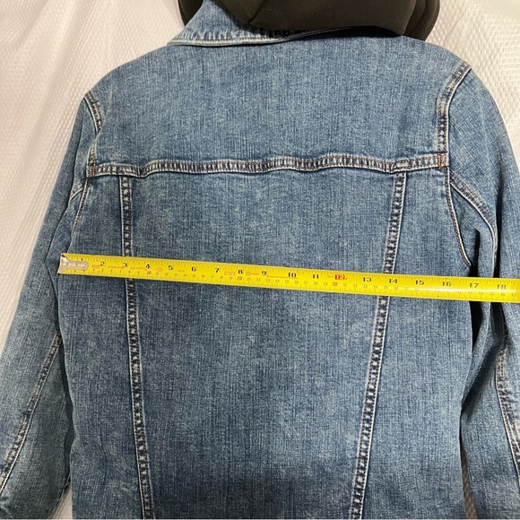 Holister Jacket Size Small Blue Denim Fleece Lined Hooded Button Down - Picture 6 of 12